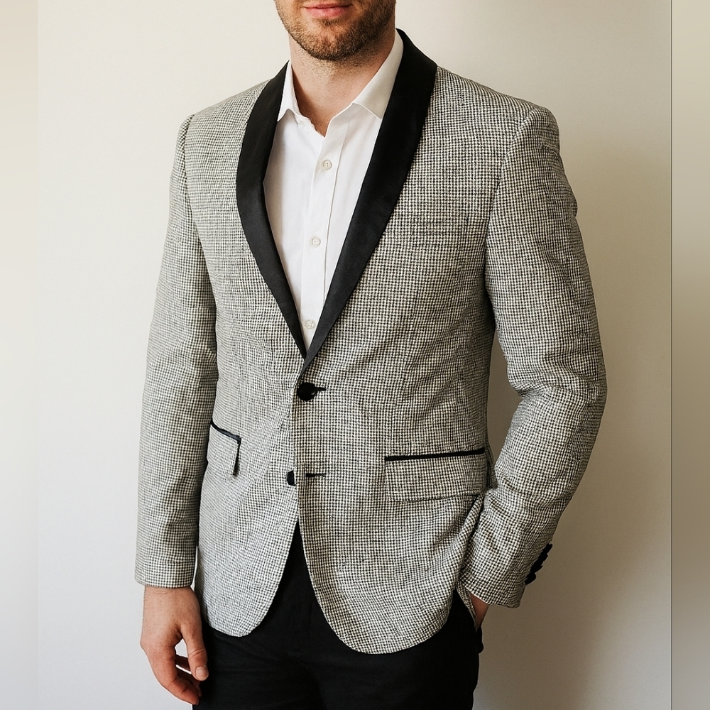 Zara Man Checkered Blazer Size 36 Black White Single Breasted